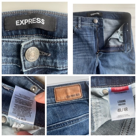 Express Denim Skinny Jegging jeans blue Size 4R Mid rise 27W 29L stretch - Picture 3 of 7